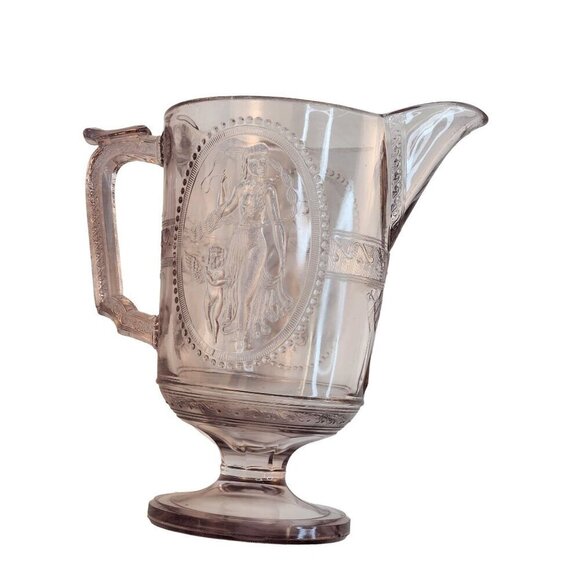 Antique Clear Glass Victorian Style Pitcher With Embossed Greek Mythology Design - Picture 3 of 16